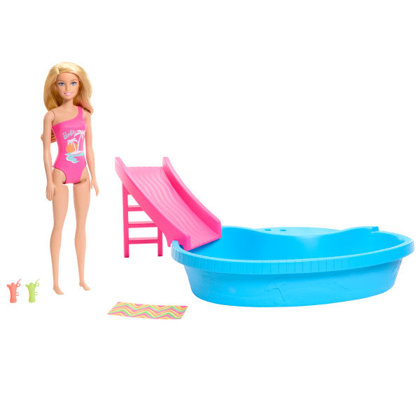 ברבי מארז בריכה עם בובה ואביזרים Barbie