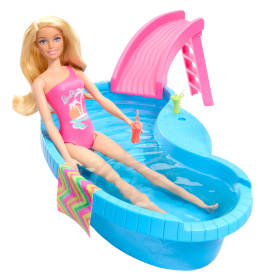 ברבי מארז בריכה עם בובה ואביזרים Barbie